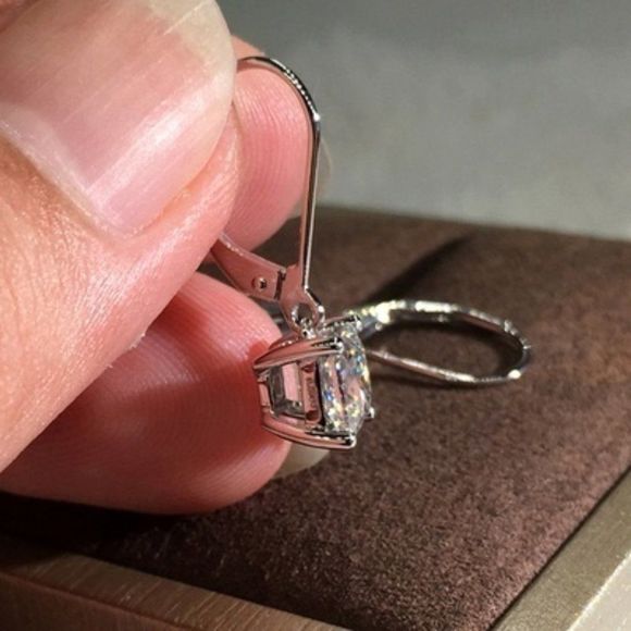 Princess Cut Earrings, 2 Carat CZ Drop Earrings, Jewelry Gift for Her - Picture 3 of 6